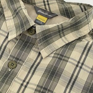 Eddie Bauer Travex Shirt Men's XL Tall Green Plaid Outdoor Hiking Fishing